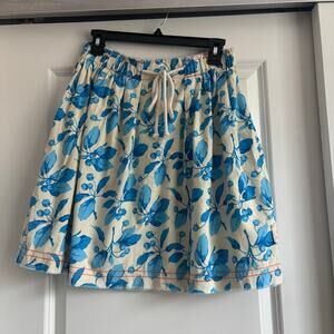 Lema French Market Skirt Blue Modest Floral Berry Print Mini Cottagecore OS